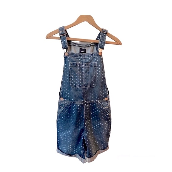 Gap overalls shorts polka dot blue white denim NWOT Big Girls Size‎ XXL 16 18 - Picture 1 of 8